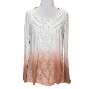 Clover + Scout Dip Dye Boho Lace Eyelet Blouse Medium